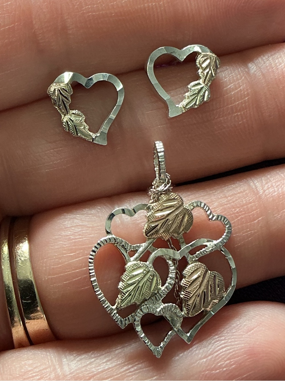 Black Hills Gold 925 12K Hearts and Leaves Necklace and Earrings